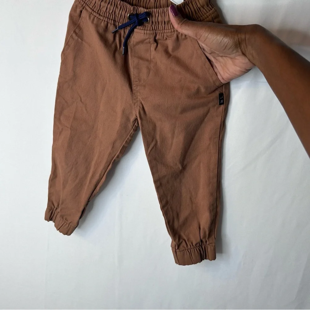 American Hawk Brown Kids Jogger Pants Boys Toddler Size 2T Adjustable Waistband